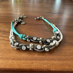 Chloe + Isabel Leather + Crystal Link Bracelets in Peach & Turquoise